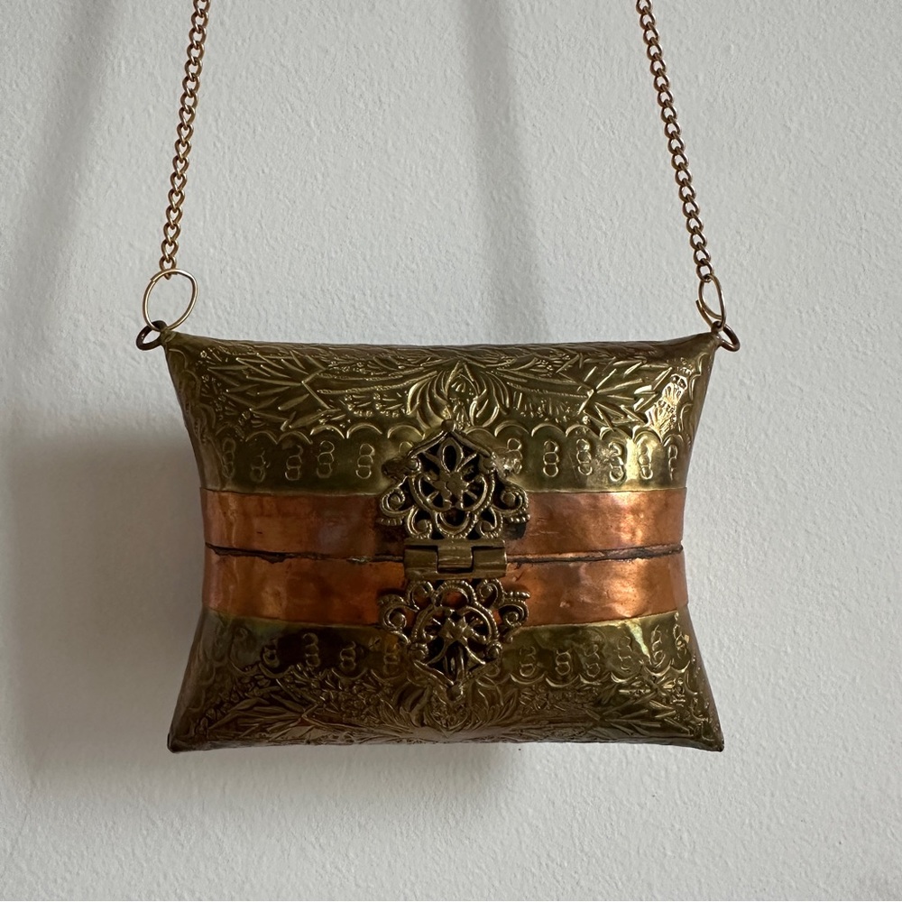 Gold and Copper Embossed Moroccan Vintage jewel box Women's Bag